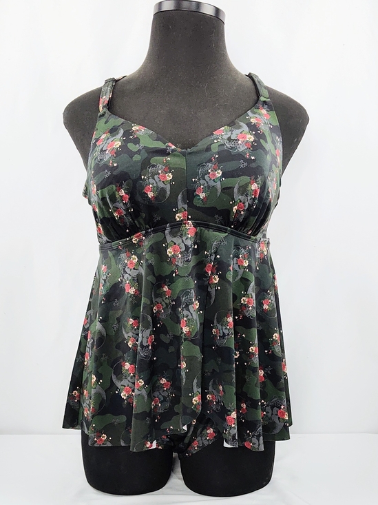 torrid Other - Torrid Black & Green Floral Camo & Skull One-Piece Swimsuit